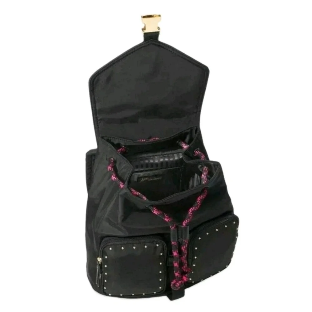 Victoria's Secret Getaway Cargo Black Backpack Pink Accents NWT